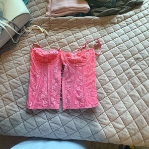 Pink Floral Lace Corset Top